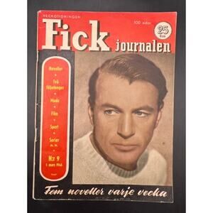 RARE Swedish 1946 Gary Cooper Magazine Fick Journalen, Pride of the Yankees